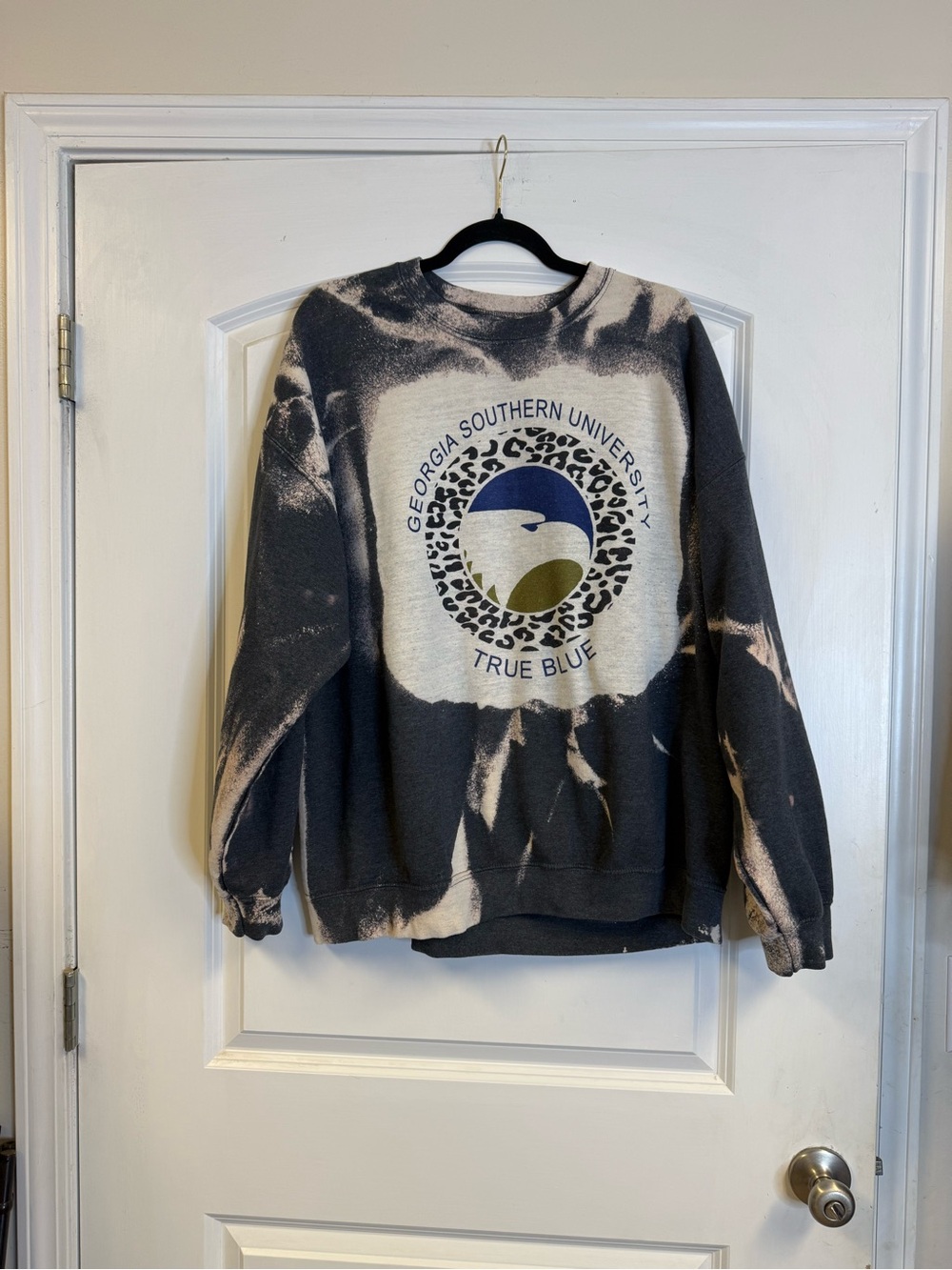 Georgia Southern University True Blue Bleach Dyed Sweatshirt XL Eagle Leopard